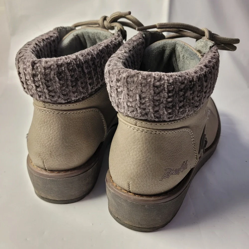 Blowfish Malibu Ankle Boots Womens 8 Taupe Knit Collar Wedge B138 Lace‎ Up